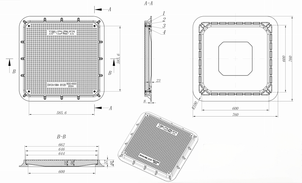FCST-B125-SMC05-φ600x600mm Manhole Cover Structure
